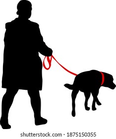 Silhouette of woman and dog on a white background