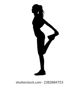 Silhouette of a woman doing aerobic move. Silhouette of a gym sporty person doing warming up workout.