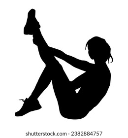 Silhouette of a woman doing aerobic move. Silhouette of a gym sporty person doing warming up workout.