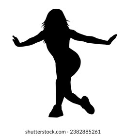 Silhouette of a woman doing aerobic move. Silhouette of a gym sporty person doing warming up workout.