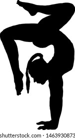 Silhouette of a woman doing a handstand. Vector illustration. 