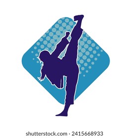 Silhouette of a woman doing a martial art kick. Silhouette of a sporty female doing kicking movement.