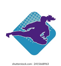 Silhouette of a woman doing a martial art kick. Silhouette of a sporty female doing kicking movement.