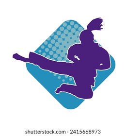 Silhouette of a woman doing a martial art kick. Silhouette of a sporty female doing kicking movement.