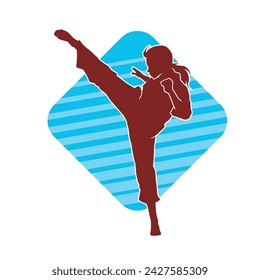 Silhouette of a woman doing a martial art kick. Silhouette of a sporty female doing kicking movement.
