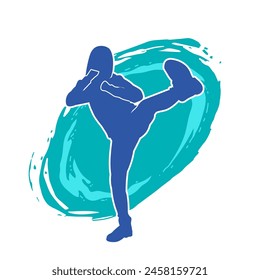 Silhouette of a woman doing a martial art kick. Silhouette of a sporty female doing kicking movement.