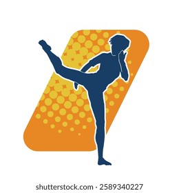 Silhouette of a woman doing a martial art kick. Silhouette of a sporty female doing kicking movement.