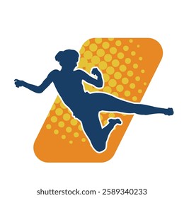 Silhouette of a woman doing a martial art kick. Silhouette of a sporty female doing kicking movement.