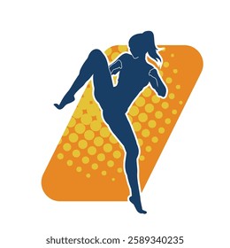 Silhouette of a woman doing a martial art kick. Silhouette of a sporty female doing kicking movement.