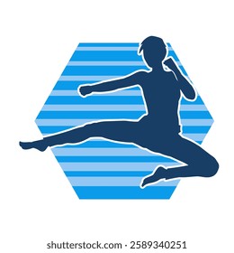 Silhouette of a woman doing a martial art kick. Silhouette of a sporty female doing kicking movement.