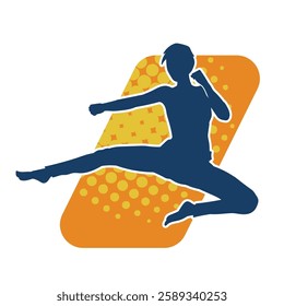 Silhouette of a woman doing a martial art kick. Silhouette of a sporty female doing kicking movement.