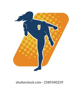 Silhouette of a woman doing a martial art kick. Silhouette of a sporty female doing kicking movement.