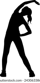 Silhouette of a woman doing warm-up. Sports warm-up. Universal sign.