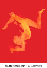 Silhouette of woman doing yoga, forearm stand, pinchamayurasana, vector illustration