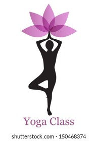 silhouette of a woman doing yoga and lotus flower 