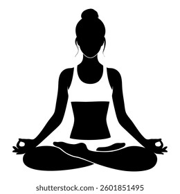 Silhouette of a woman doing yoga meditation vector illustration