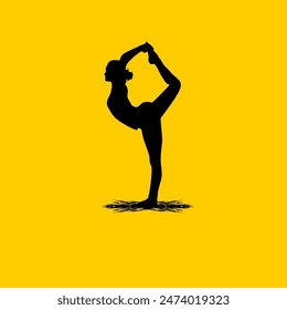 Silhouette einer Frau, die einen Yoga-Zug macht, indem sie ein Bein nach hinten hebt Lord of the dance pose Vektorillustration