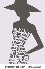 Silhouette of woman in dress from words. Vector