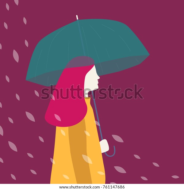 Silhouette Woman Dressed Raincoat Holding Umbrella Stock Vector ...