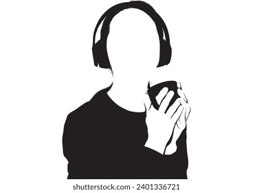 Silhouette of a woman enjoying music with headphones