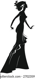 Silhouette of woman in a evening dress