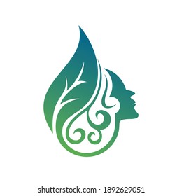 silhouette woman face with leaf vector illustration template