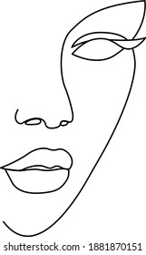 A Silhouette Of Woman Face. Minimalist Black And White Illustration. One Line Drawing.