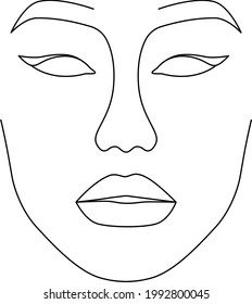 Silhouette of woman face. Minimalistic line portrait. Vector illustration. Black and white. White background. One line drawing.