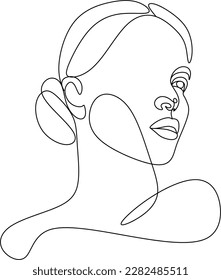 A silhouette of woman face. Minimalistic face line illustration.   One line drawing.