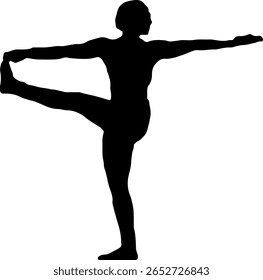 Silhouette of a woman facing forward with arms and legs stretched out