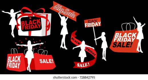 silhouette of woman feel free with black friday