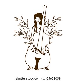 silhouette of woman with fiddle on white background
