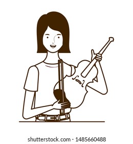 silhouette of woman with fiddle on white background