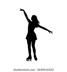 Silhouette of a woman figure skating in elegant pose. Black vector illustration representing balance, grace, and winter sport on ice