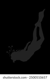 silhouette of a woman freediving without background