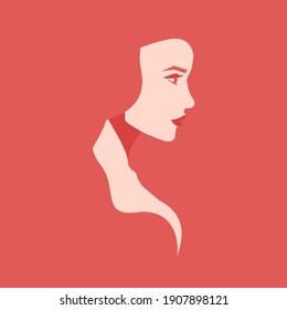 Silhouette of a woman. A girl on a pink background in profile. The concept of femininity, self-care and body care. Illustration for Women's Day. Colorful vector greeting card in flat style.