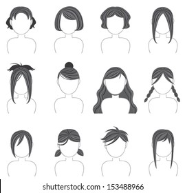 Silhouette woman girl trendy fashionable hairstyle and haircut icon collection set 3 for barber or salon shop, create by vector 