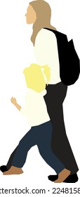 Silhouette Woman with Girl Walking 1 vector