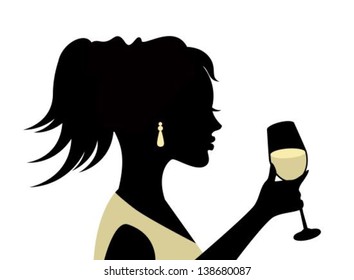 silhouette of a woman with a glass on a white background