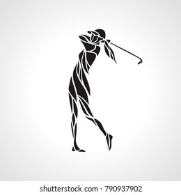 Silhouette of woman golf player. Golfer logo. Vector eps8