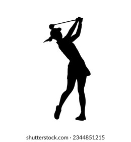 Silhouette of Woman golfer in action illustration vector