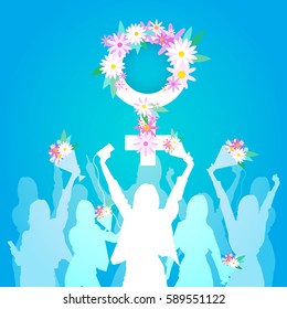 Silhouette Woman Group Dancing Night Club International Woman Day Celebration Flat Vector Illustration
