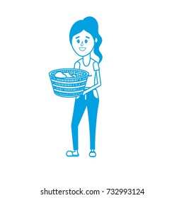silhouette woman with hairstyle and basket in the hands