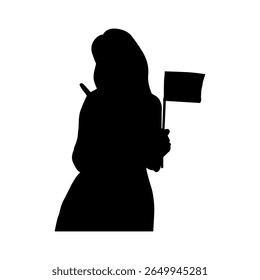 Silhueta de uma mulher com mão no peito mostrando respeito, figura feminina minimalista que expressa patriotismo e honra