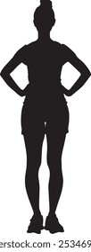 Silhouette of a woman with hands on hips, displaying confidence, strength, and a poised posture