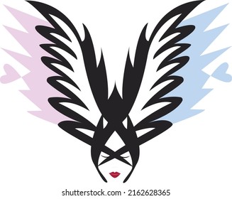 The silhouette of a woman in harmony. Yin and yang in one person. Two feathers form a silhouette of a woman. Idea for a tattoo or logo. Print for clothes, fabrics.