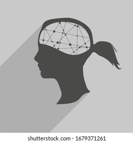 Silhouette of a woman head. Mental health concept. Scientific medical designs. Web icon with long shadow