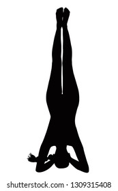 Silhouette of woman in head stand on white background