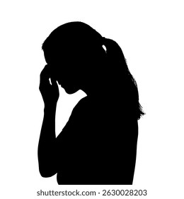 Silhouette of woman with headache migraine stress anxiety depression mental health and pain suffering concept