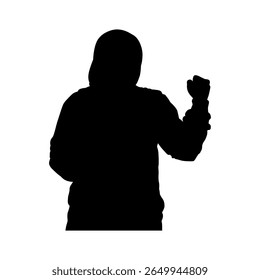 Silhouette of a Woman in Hijab Raising a Fisted Hand in Empowerment, Modest Female Figure Expressing Strength and Determination